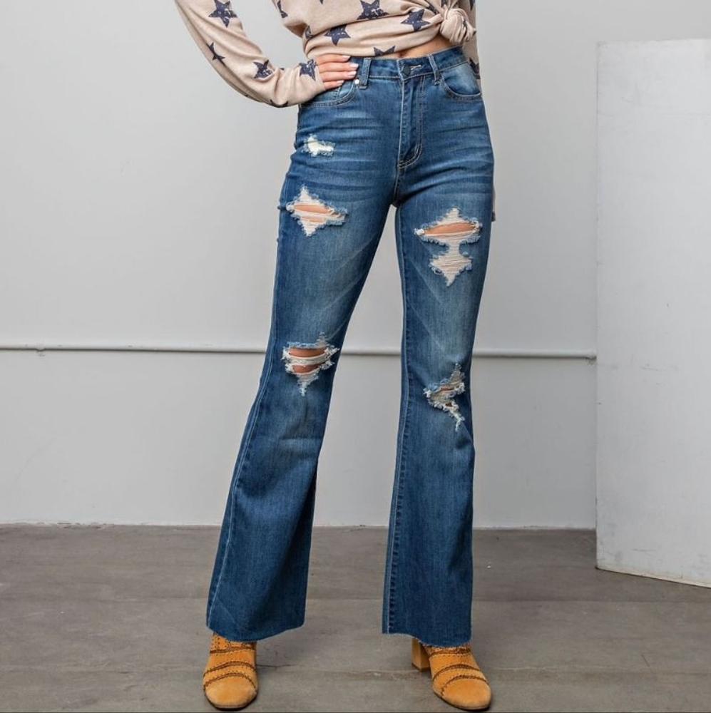 Easel Bell Bottom Denim Pants